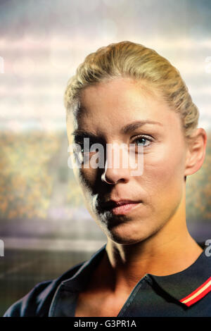 Composite image of close-up of female tennis player Stock Photo