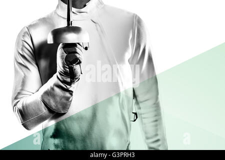 Composite image of swordsman holding fencing sword Stock Photo