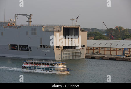 French ship Tonnerre (L9014) amphibious assault ship docked in Cochin Port Kerala India Stock Photo