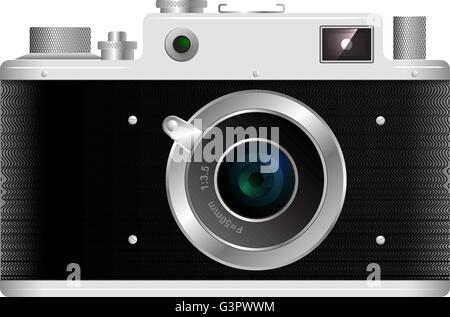 Old rangefinder film camera on a white background Stock Vector