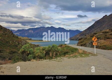 Lake in Central Otago, New Zealand. Lake Hawea. Stock Photo