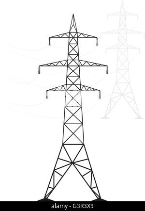 Silhouette high voltage power lines on a light background Stock Vector