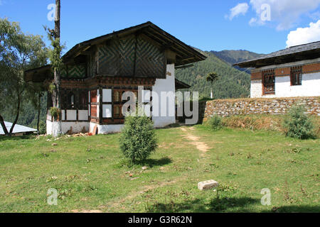 One of the buildings of a Buddhist monastic school in Gangtey (Bhutan). Stock Photo