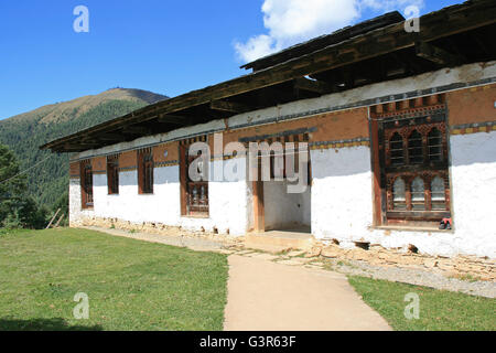 One of the buildings of a Buddhist monastic school in Gangtey (Bhutan). Stock Photo