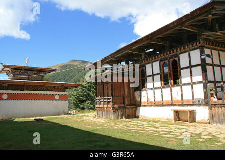 Buildings of a Buddhist monastic school in Gangtey (Bhutan). Stock Photo