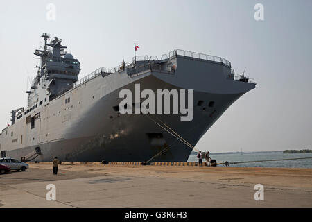 French ship Tonnerre (L9014) amphibious assault ship docked in Cochin Port Kerala India Stock Photo