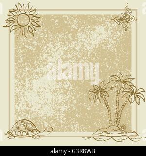 Exotic background. Palm, butterfly, turtle Stock Vector