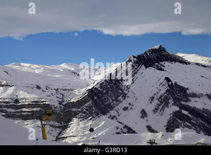 Ski resort at evening. Greater Caucasus, Mount Shahdagh. Qusar rayon of Azerbaijan. Stock Photo