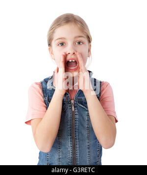 young girl screaming, isolated on white Stock Photo
