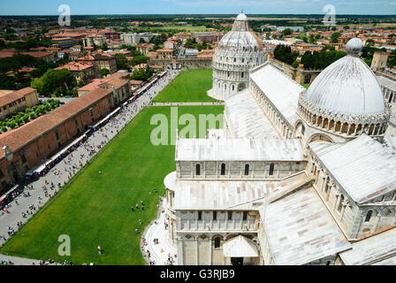 Cathedral and Baptistery viewed from the leaning tower. Pisa, Tuscany, Italy, Europe Stock Photo