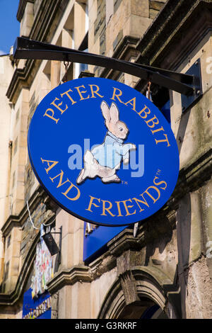 CUMBRIA, UK - MAY 29TH 2016: A sign for the Peter Rabbit and Friends Gift Shop in Bowness-on-Windermere in the Lake District, on Stock Photo