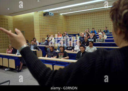 Lecturer in front of students in the lecture theatre. Hastings. England. UK Stock Photo