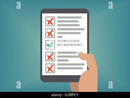 Digital checklist or todo-list displayed on tablet screen. Concept of failed exam or missed tasks. Stock Vector