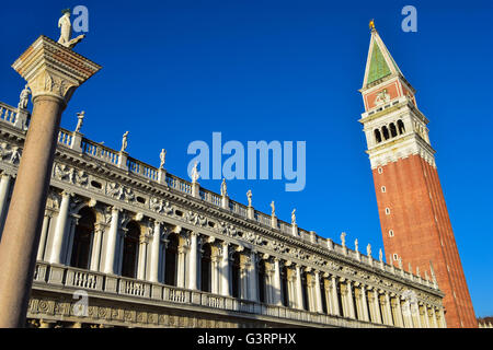 The Column of San Todaro, the Biblioteca Marciana and the Campanile, Venice Stock Photo