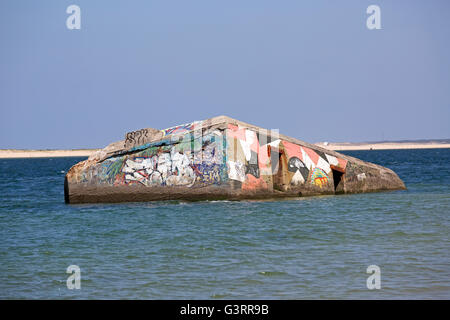 Coastal fortifications covered in graffiti Dune of Pyla Southern France