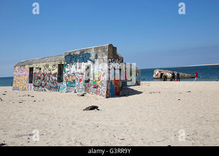 Coastal fortifications covered in graffiti Dune of Pyla Southern France