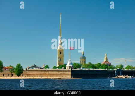 Saint Petersburg Russia. Saints Peter and Paul Cathedral inside the walls of Peter and Paul Fortress on Zayachy Island Stock Photo