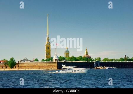 Saint Petersburg Russia. Saints Peter and Paul Cathedral inside the walls of Peter and Paul Fortress on Zayachy Island Stock Photo