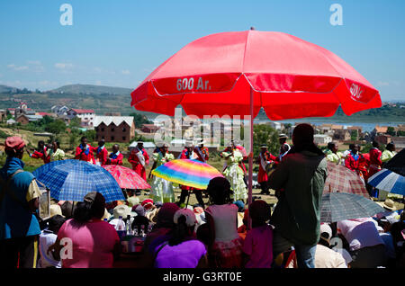 Hira gasy spectators, traditional open air singing, in highlands Antananarivo Madagascar Stock Photo