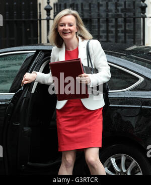 LONDON - JUN 14, 2016: Liz Truss arriving in Downing Street for the weekly cabinet meeting in London Stock Photo