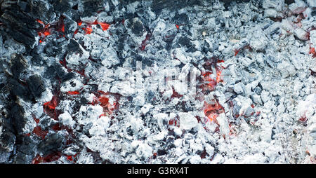 background of red smoldering charcoal under white ash Stock Photo