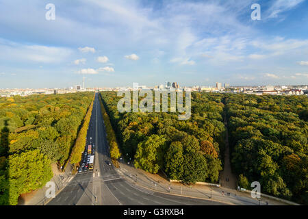 View from the Victory Column to city centre, park Tiergarten in colors of autumn, Germany, Berlin, , Berlin Stock Photo
