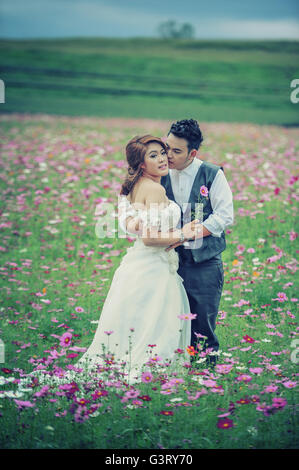 couple in love. portrait of asia young stylish fashion couple posing on outdoor. wedding style Stock Photo