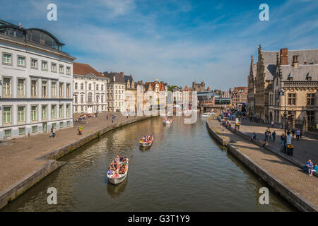 Boats in Ghent canal Belgium Stock Photo