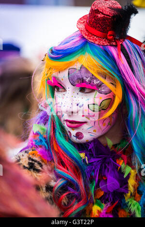 Elaborate make-up at the Mardi Gras carnival in Maastricht, Netherlands Stock Photo