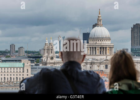 London, UK. 14th June, 2016. The viewing level provides a 360 degree view of Londons skyline - The new Tate Modern will open to the public on Friday 17 June. The new Switch House building is designed by architects Herzog & de Meuron, who also designed the original conversion of the Bankside Power Station in 2000. Credit:  Guy Bell/Alamy Live News Stock Photo