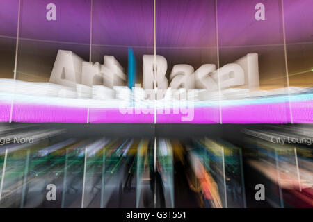 Basel, Switzerland. 14 June, 2016. Entrance to Basel's exhibition hall at the opening of  'Art Basel 2016', one of the world's largest and most spectacular gatherings for contemporary and modern art. For the next six days, 280 galleries will show works from 4,000 artists. In 2015, the show in Basel, which also has offshoots in Hong Kong and Miami, attracted 98,000 visitors from all over the world. Credit:  Erik Tham/Alamy Live News Stock Photo