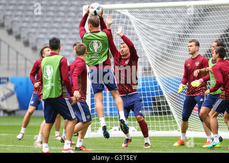 Lille, France. 14th June, 2016. European Football Championship training. Team Russia  Aleksei Berezutski  and Vasili Berezutski Credit:  Action Plus Sports Images/Alamy Live News Stock Photo