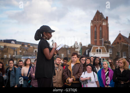 London, UK. 14th June, 2016. one of the organisers speaking Credit:  Zefrog/Alamy Live News Stock Photo