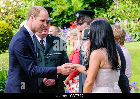 Hillsborough, Northern Ireland, UK. 14th June, 2016. The Duke of Cambridge meets serving officers from the PSNI as he attends the Northern Ireland Secretary of State's annual garden party. Credit:  Stephen Barnes/Alamy Live News Stock Photo