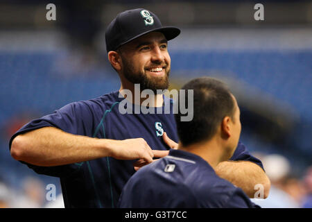 St. Petersburg, Florida, USA. 14th June, 2016. WILL VRAGOVIC | Times.Seattle Mariners starting pitcher Nathan Karns (13) back in the Trop before the game between the Seattle Mariners and the Tampa Bay Rays at Tropicana Field in St. Petersburg, Fla. on Tuesday, June 14, 2016. Credit:  Will Vragovic/Tampa Bay Times/ZUMA Wire/Alamy Live News