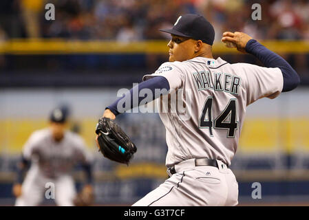St. Petersburg, Florida, USA. 14th June, 2016. WILL VRAGOVIC | Times.Seattle Mariners starting pitcher Taijuan Walker (44) throwing in the first inning of the game between the Seattle Mariners and the Tampa Bay Rays at Tropicana Field in St. Petersburg, Fla. on Tuesday, June 14, 2016. Credit:  Will Vragovic/Tampa Bay Times/ZUMA Wire/Alamy Live News