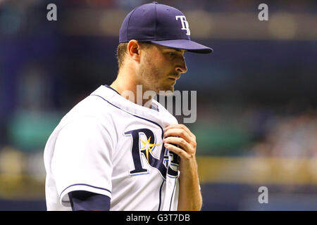 St. Petersburg, Florida, USA. 14th June, 2016. WILL VRAGOVIC | Times.Tampa Bay Rays starting pitcher Jake Odorizzi (23) after the top of the second inning of the game between the Seattle Mariners and the Tampa Bay Rays at Tropicana Field in St. Petersburg, Fla. on Tuesday, June 14, 2016. Credit:  Will Vragovic/Tampa Bay Times/ZUMA Wire/Alamy Live News