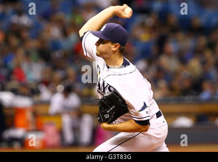 St. Petersburg, Florida, USA. 14th June, 2016. WILL VRAGOVIC | Times.Tampa Bay Rays starting pitcher Jake Odorizzi (23) throwing in the sixth inning of the game between the Seattle Mariners and the Tampa Bay Rays at Tropicana Field in St. Petersburg, Fla. on Tuesday, June 14, 2016. Credit:  Will Vragovic/Tampa Bay Times/ZUMA Wire/Alamy Live News