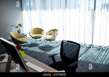 View of a computer desk modern office Stock Photo