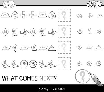 Black and White Cartoon Illustration of Completing the Pattern Educational Activity Task for Preschool Children with Geometric S Stock Vector