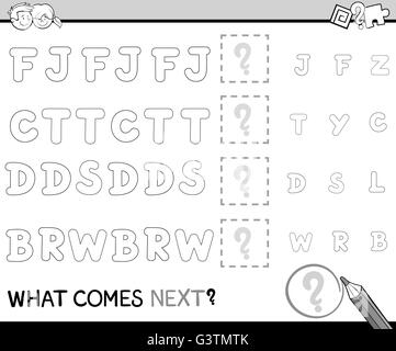 Black and White Cartoon Illustration of Completing the Pattern Educational Activity Task for Preschool Children Coloring Book wi Stock Vector