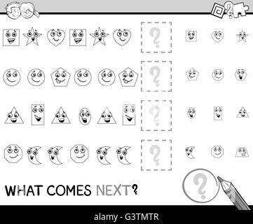 Black and White Cartoon Illustration of Completing the Pattern Educational Activity Task for Preschool Children Coloring Book wi Stock Vector