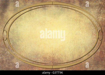 A modern decorative oval metallic frame with a textured background. Yellow, brown and gold colors Stock Photo