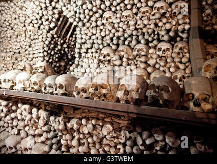 Neatly arranged bones and skulls in the Sedlec Ossary near Kutna Hora, Czech Republic Stock Photo