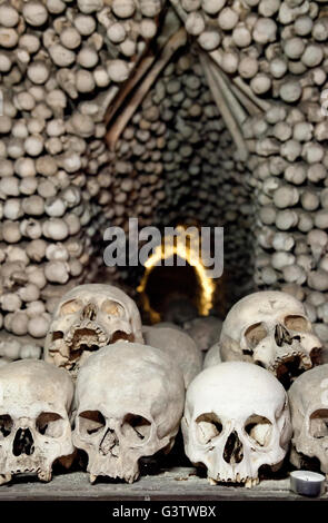 A line of skulls in the Sedlec Ossary near Kutna Hora, Czech Republic Stock Photo