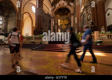 Visitors inside the interior of the Basilica di San Petronio, Bologna, Italy Stock Photo