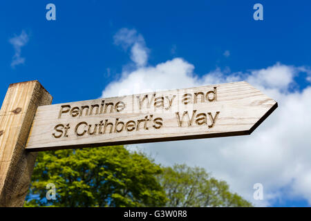 Signpost at the official end of the Pennine Way, Kirk Yetholm, Scottish Borders, Scotland, UK Stock Photo