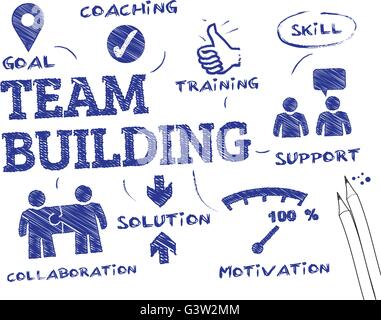 team building Concept. Chart with keywords and icons on gray background ...