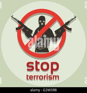 Stop Terrorism Sign Armed Terrorist Stock Vector