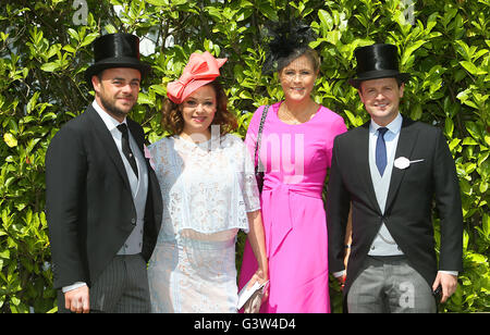 (From left to right) Anthony McPartlin, Lisa Armstrong, Ali Astall and Declan Donnelly during day two of Royal Ascot 2016, at Ascot Racecourse. Stock Photo